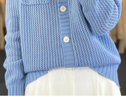 Crew Neck Solid Knit Cardigan