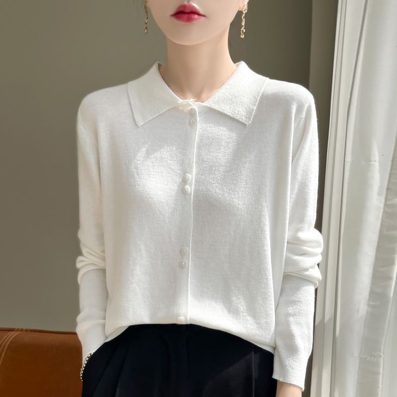 Collared Solid Knit Cardigan