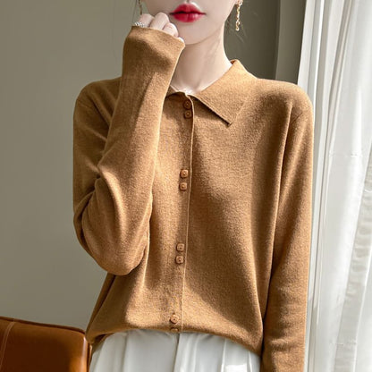 Collared Solid Knit Cardigan