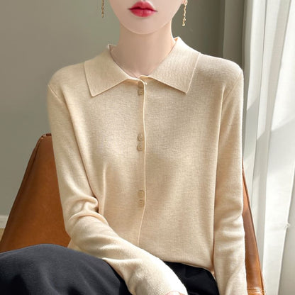 Collared Solid Knit Cardigan