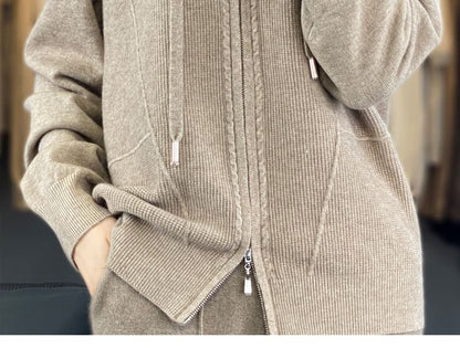 Hooded Zip-Front Solid Knit Jacket