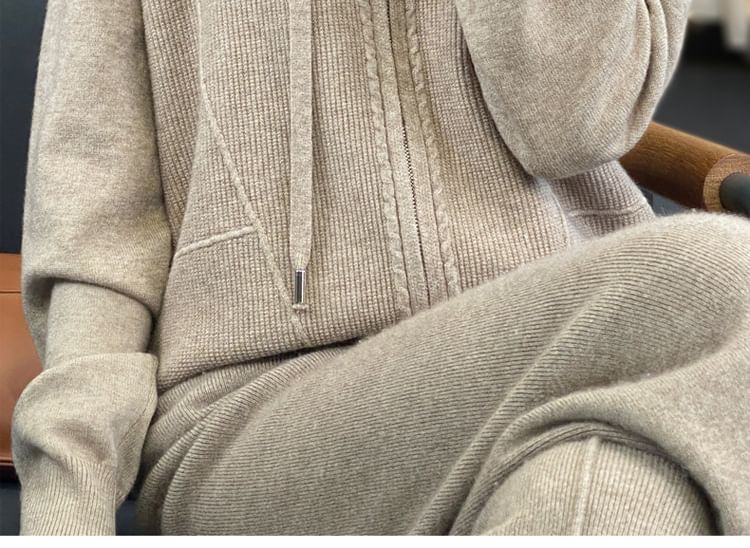 Hooded Zip-Front Solid Knit Jacket