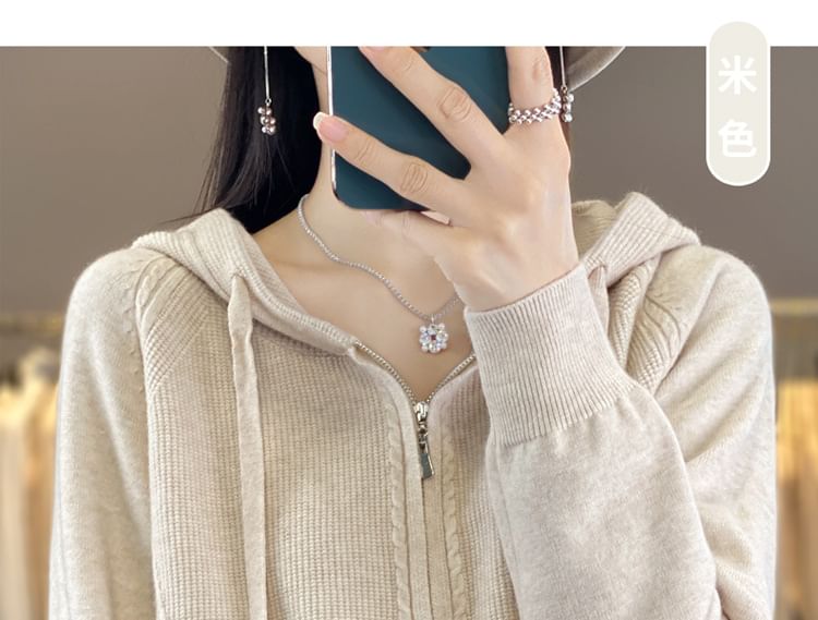 Hooded Zip-Front Solid Knit Jacket