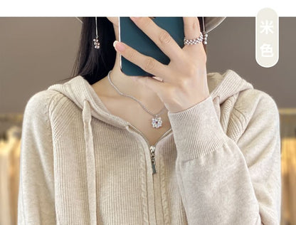 Hooded Zip-Front Solid Knit Jacket