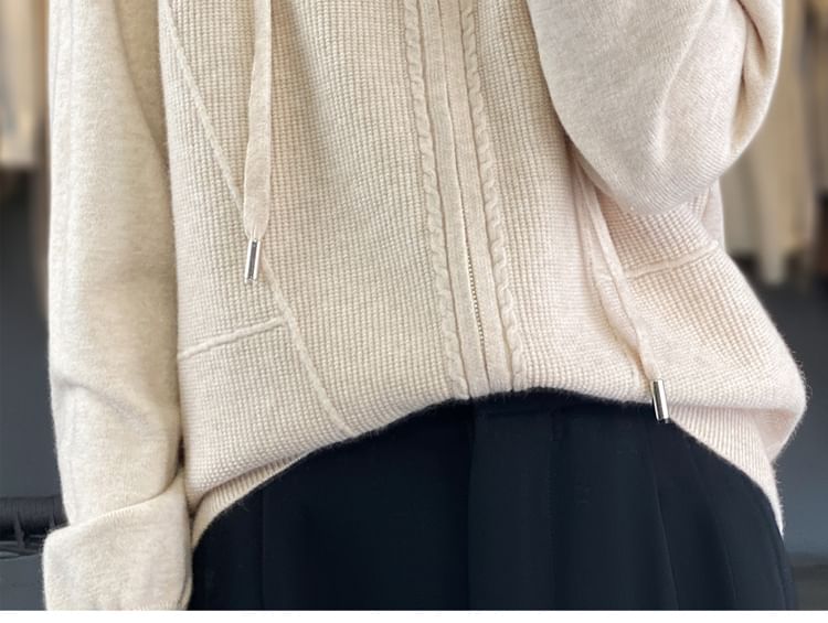 Hooded Zip-Front Solid Knit Jacket