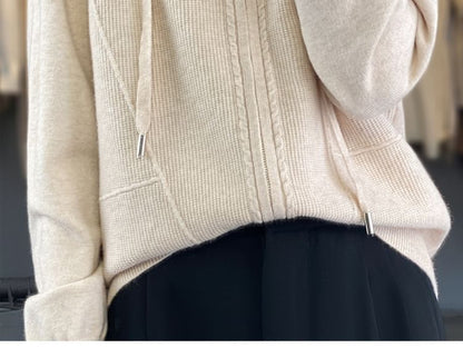 Hooded Zip-Front Solid Knit Jacket