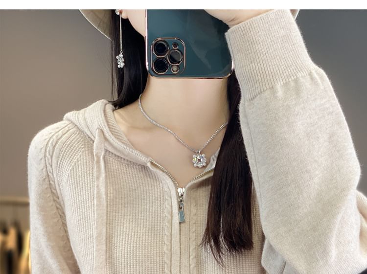 Hooded Zip-Front Solid Knit Jacket
