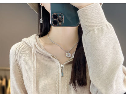 Hooded Zip-Front Solid Knit Jacket
