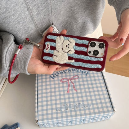 Dog Striped Embroidered Phone Case