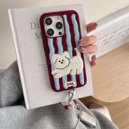 Dog Striped Embroidered Phone Case