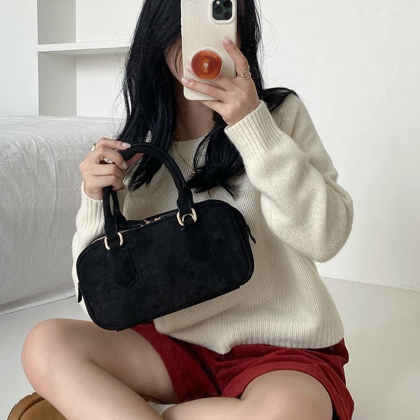 Top Handle Faux Suede Crossbody Bag