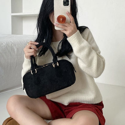 Top Handle Faux Suede Crossbody Bag