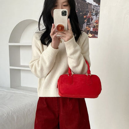 Top Handle Faux Suede Crossbody Bag