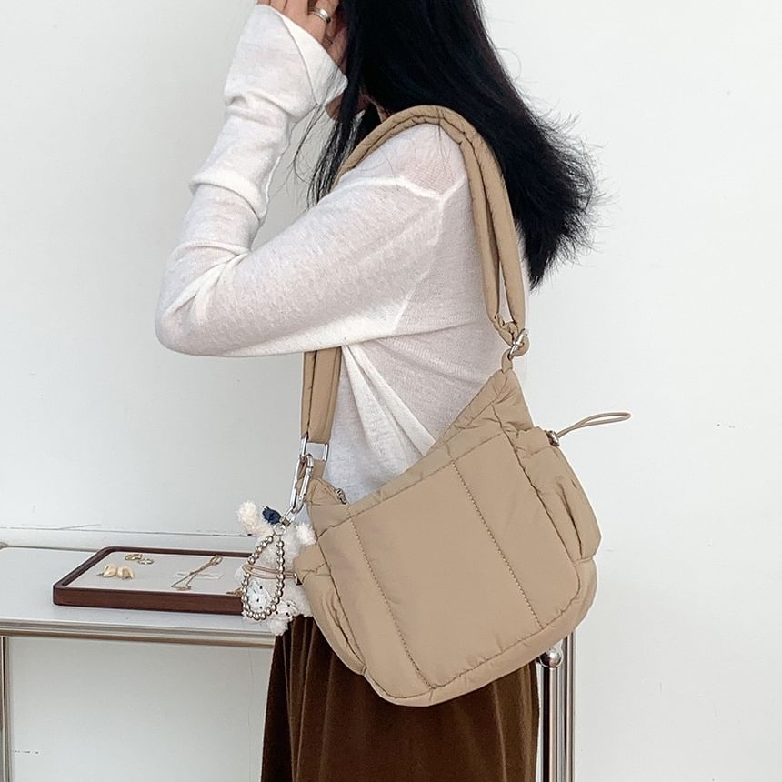 Plain Drawstring Padded Nylon Crossbody Bag