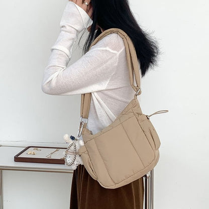 Plain Drawstring Padded Nylon Crossbody Bag