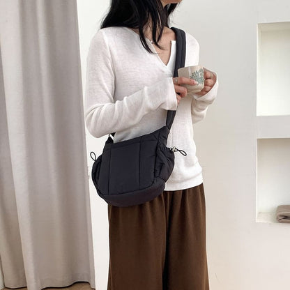 Plain Drawstring Padded Nylon Crossbody Bag