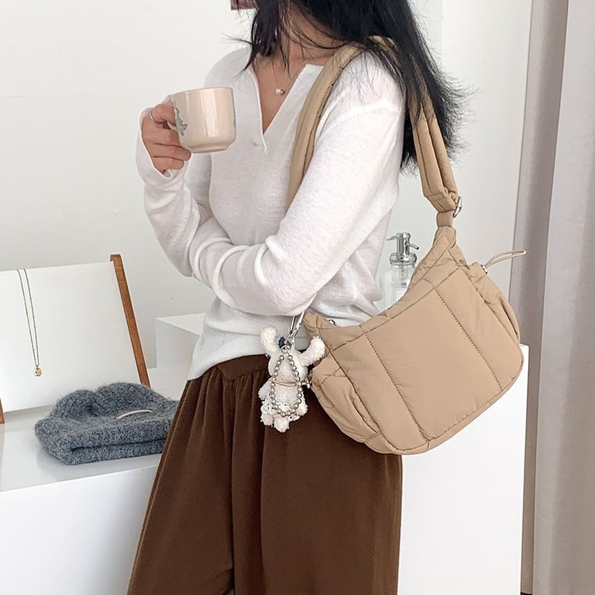 Plain Drawstring Padded Nylon Crossbody Bag