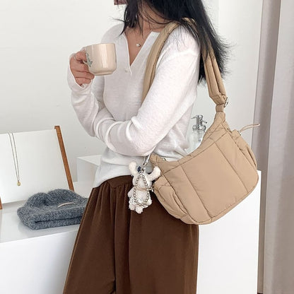 Plain Drawstring Padded Nylon Crossbody Bag