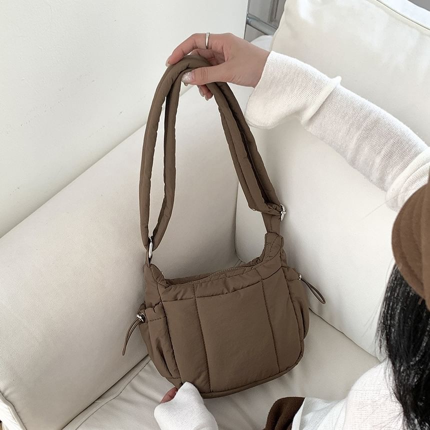 Plain Drawstring Padded Nylon Crossbody Bag