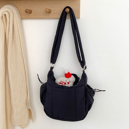 Plain Drawstring Padded Nylon Crossbody Bag