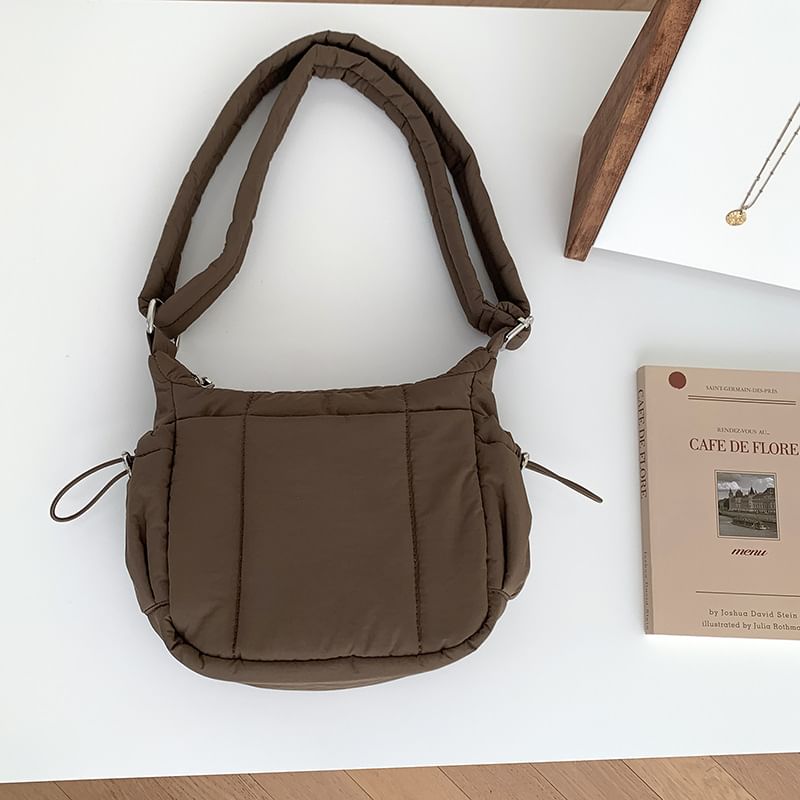 Plain Drawstring Padded Nylon Crossbody Bag