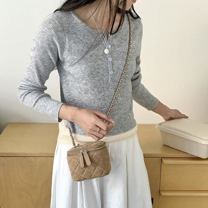 Chain Strap Quilted Velvet Crossbody Bag