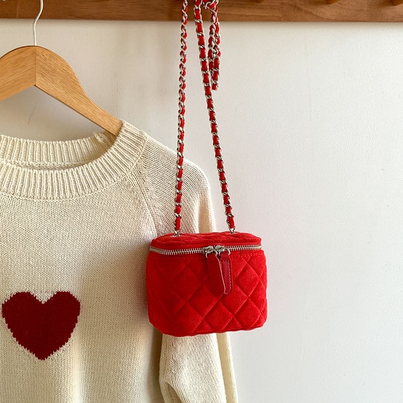 Chain Strap Quilted Velvet Crossbody Bag