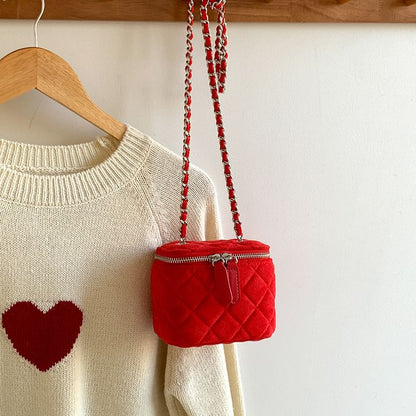 Chain Strap Quilted Velvet Crossbody Bag
