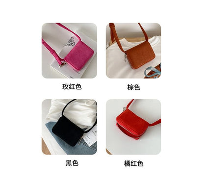Plain Faux Suede Crossbody Bag