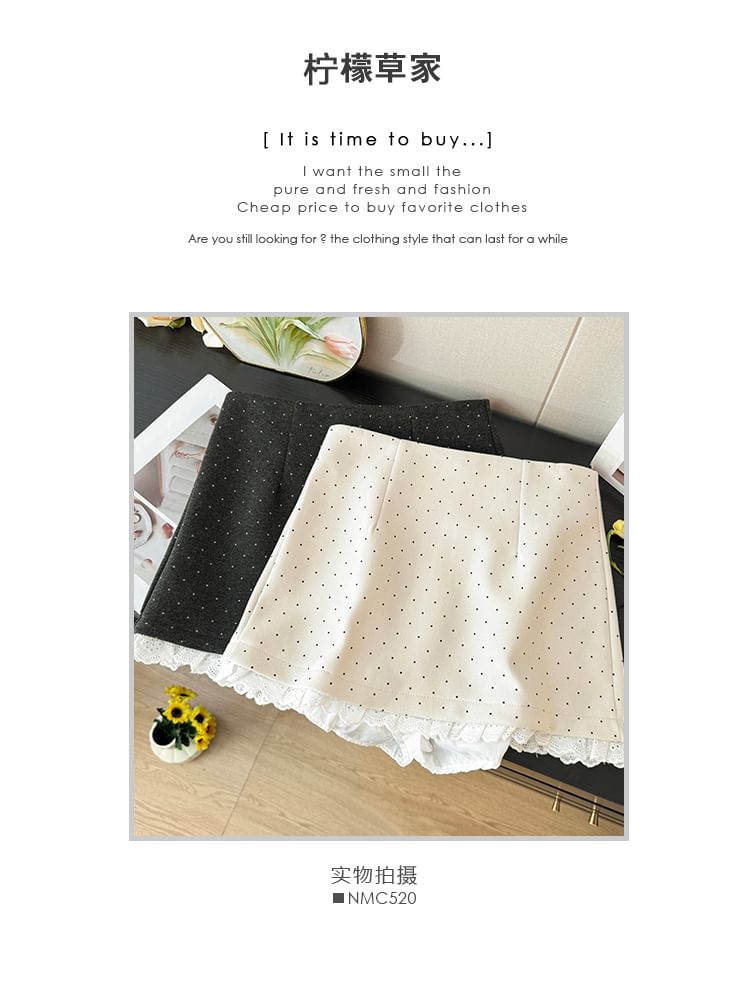 Lace-Hem Dotted Mini Skirt