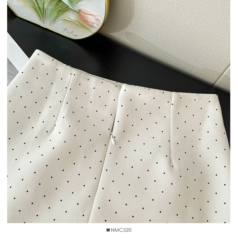 Lace-Hem Dotted Mini Skirt