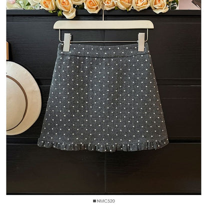 Ruffle-Hem Polka-Dot Mini Skirt