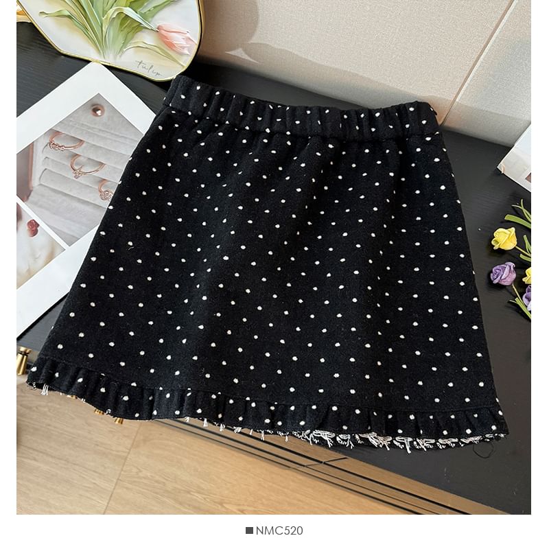 Ruffle-Hem Polka-Dot Mini Skirt