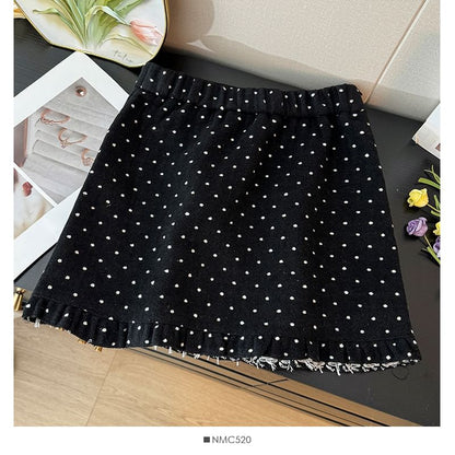 Ruffle-Hem Polka-Dot Mini Skirt
