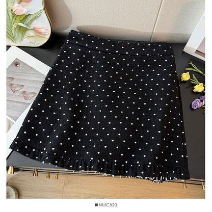 Ruffle-Hem Polka-Dot Mini Skirt