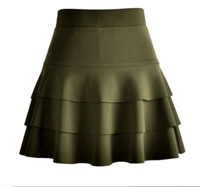 Elevated Waist Tiered Flared Mini Skirt