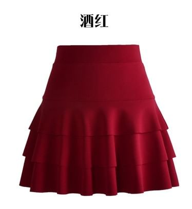 Elevated Waist Tiered Flared Mini Skirt