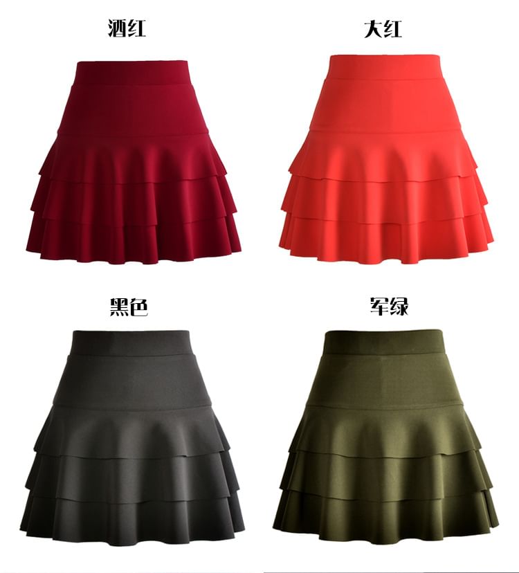 Elevated Waist Tiered Flared Mini Skirt