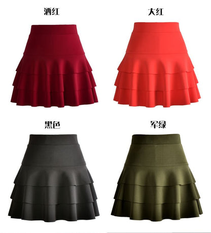 Elevated Waist Tiered Flared Mini Skirt