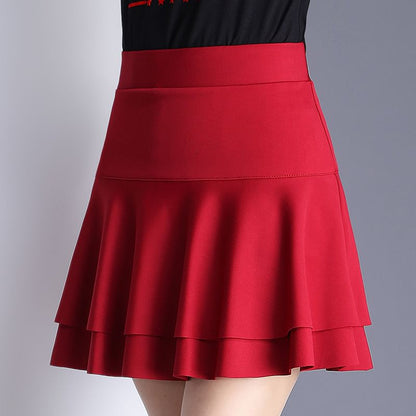Elevated Waist Solid Tiered Flared Mini Skirt