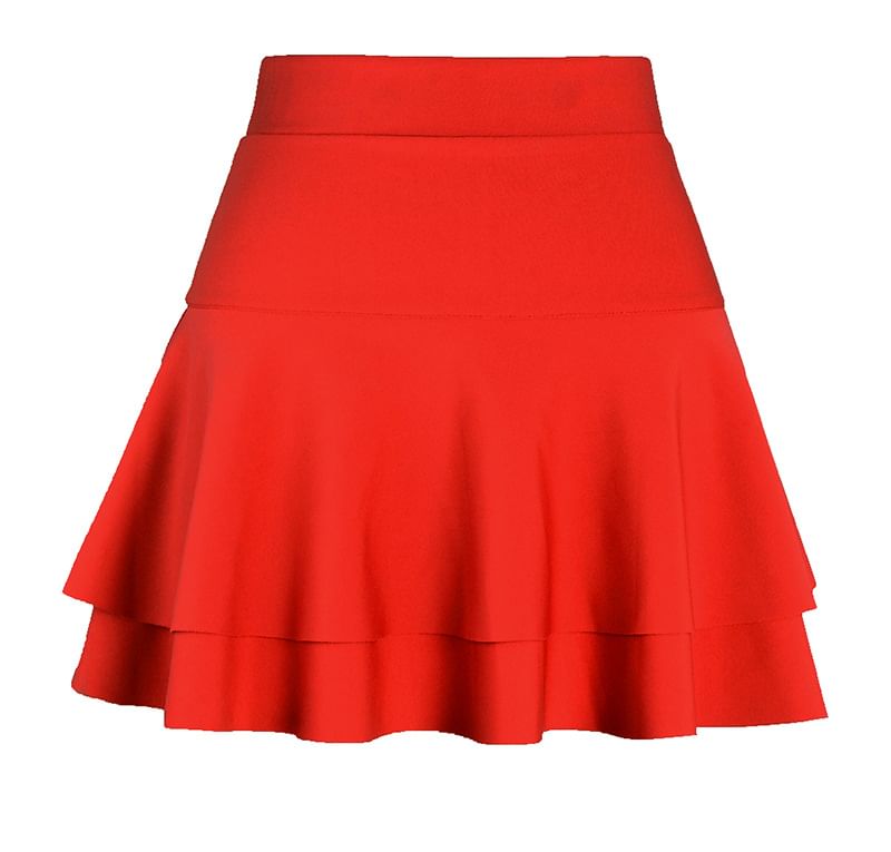 Elevated Waist Solid Tiered Flared Mini Skirt