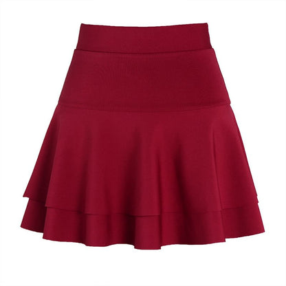 Elevated Waist Solid Tiered Flared Mini Skirt