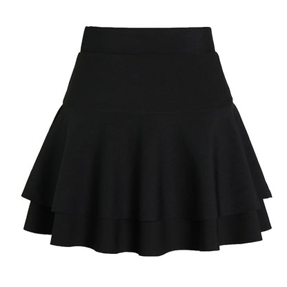 Elevated Waist Solid Tiered Flared Mini Skirt