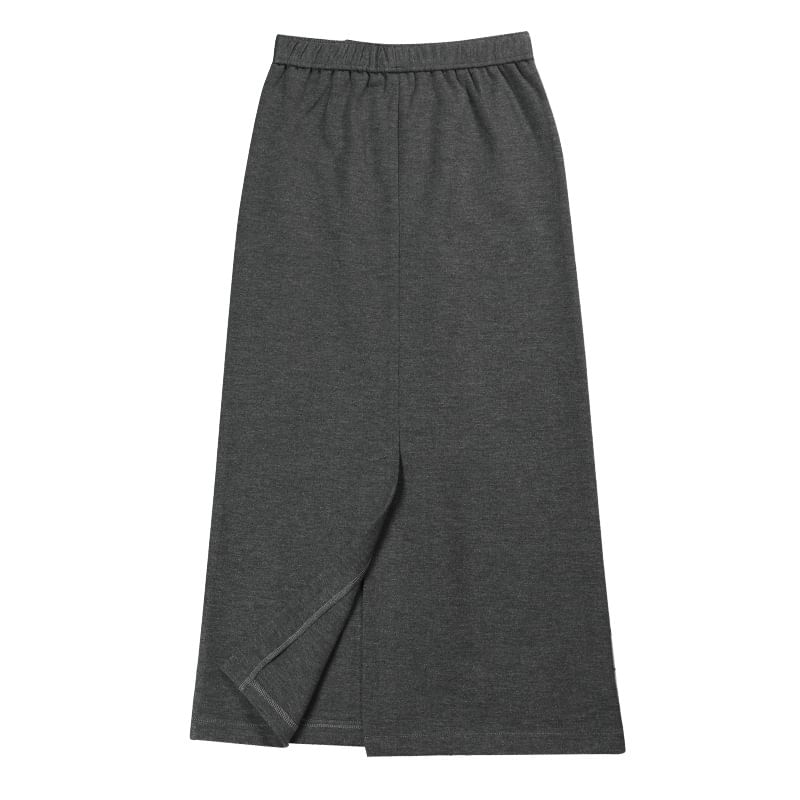 Stretch Waist Slit Midi Pencil Skirt