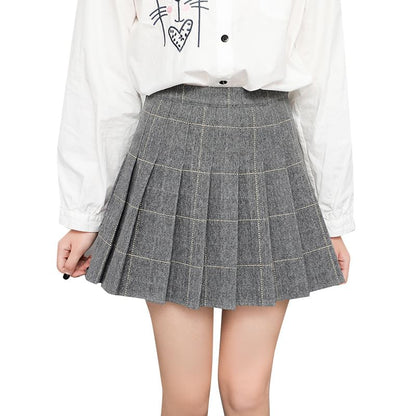 High Rise Checkered Pleated Flared Mini Skirt