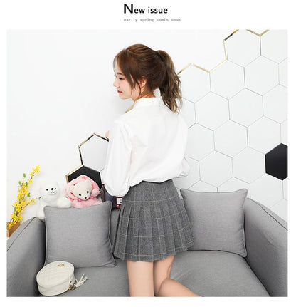 High Rise Checkered Pleated Flared Mini Skirt