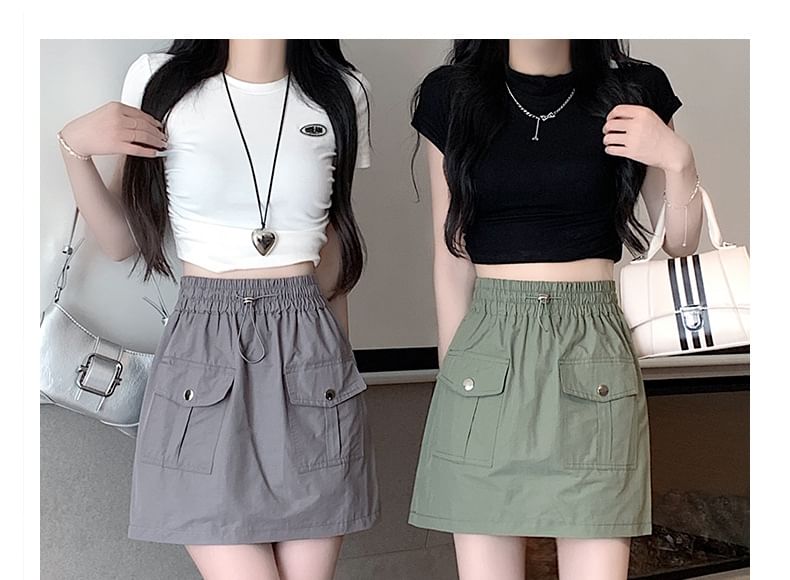 Elevated Waist Solid Mini Flared Skirt