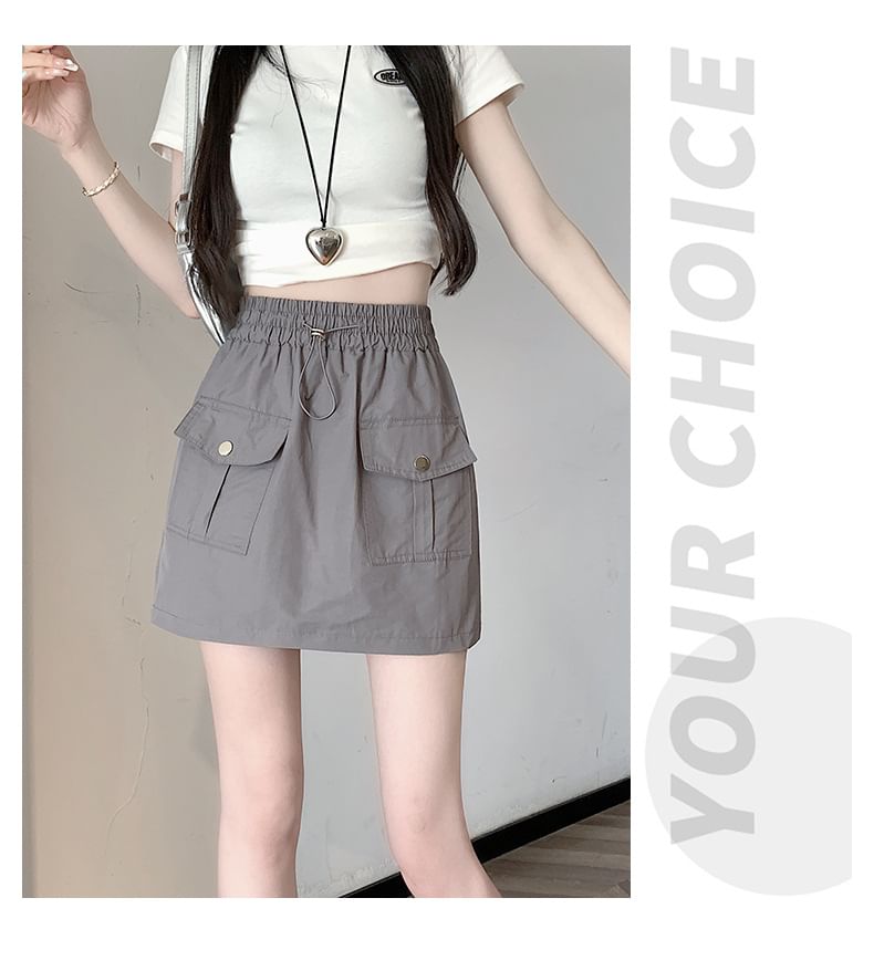 Elevated Waist Solid Mini Flared Skirt
