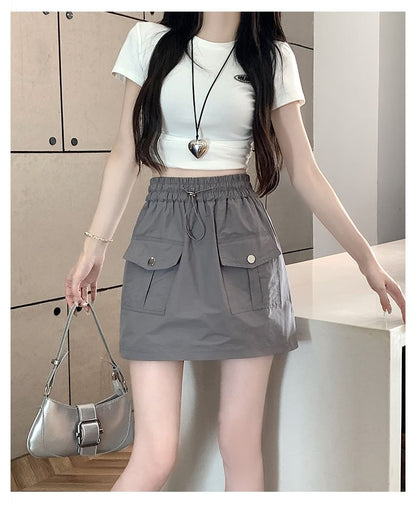 Elevated Waist Solid Mini Flared Skirt