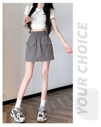 Elevated Waist Solid Mini Flared Skirt